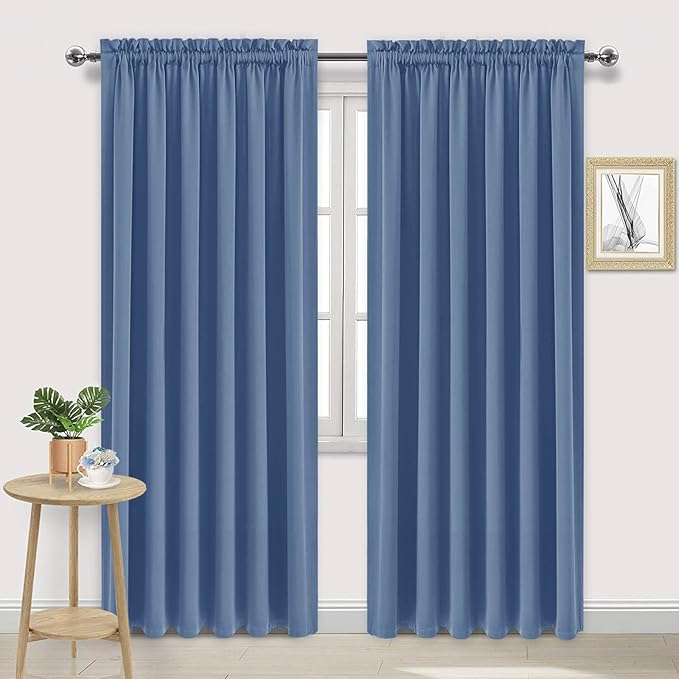 DWCN Blackout Curtains for Living Room Thermal Insulated, Energy Saving & Noise Reducing Bedroom Curtains, Dusty Blue, W 70x L 84 Inch, Set of 2 Rod Pocket Curtain Panels