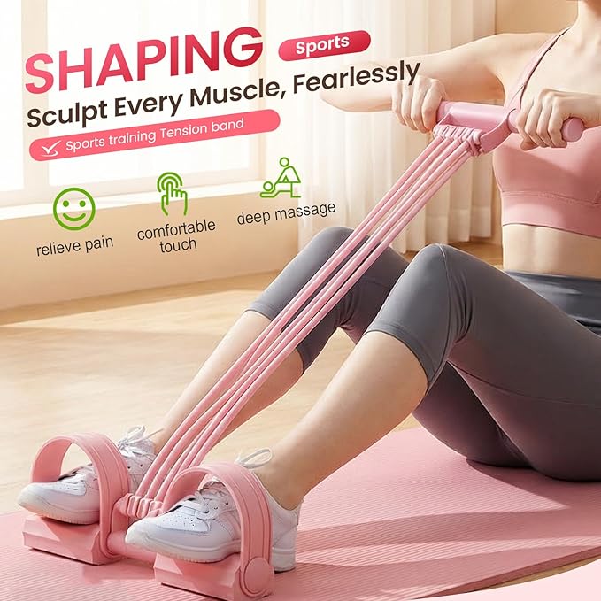 Foot Pedal Resistance Band, 2026 New Upgrate 8 Tube Exercise Band 3‑in‑1 Multi-Function for Foot Pedal Pull, Back Stretch & Chest Expand, Portable Latex Fitness