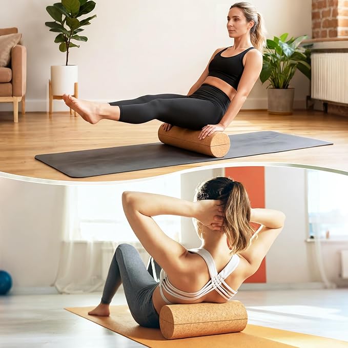 Cork Balance Board, Foot Balance Board Set with Massage Roller, Massage Ball, Toe Resistance Band, Toe Spacer, Resistance Band, Storage Bag, Ankle Strengthener for Home Office Gym