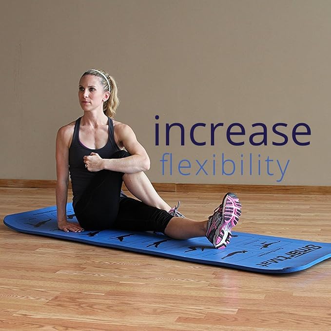 Prism Fitness 16mm Thick Smart Self-Guided Stretching and Exercise Mat for Yoga, Pilates, and Stretching, Blue