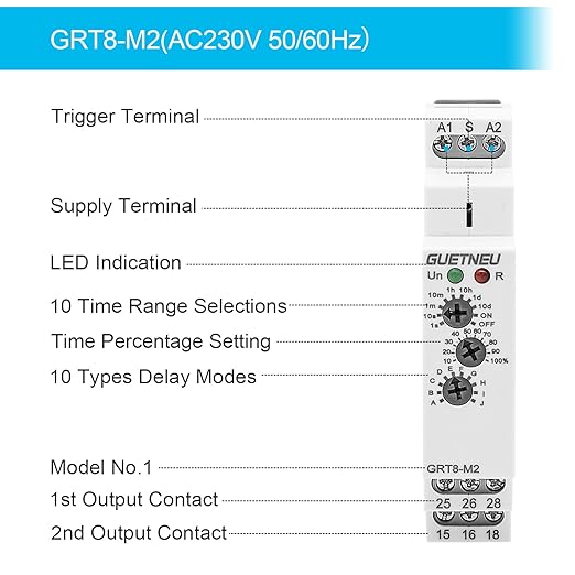 Relay 12V, Timer Relay Delay Off Trigger, Off Delay Timer with 10 Function Choices, Wide Voltage Multifunctional Relays for Electric Appliances, XS-SJ-M2-AC 230V, 35mm DIN Rail Mounting