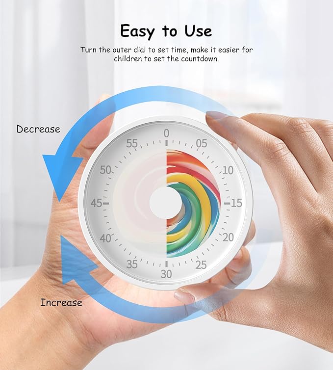 Visual Classroom Timer for Kids - Desk 60 Minutes Countdown Timers for Teachers and Students, Non-Ticking Homeschool Study Supply Time Cognition Tool for Toddler, Easy Rotating and Reading