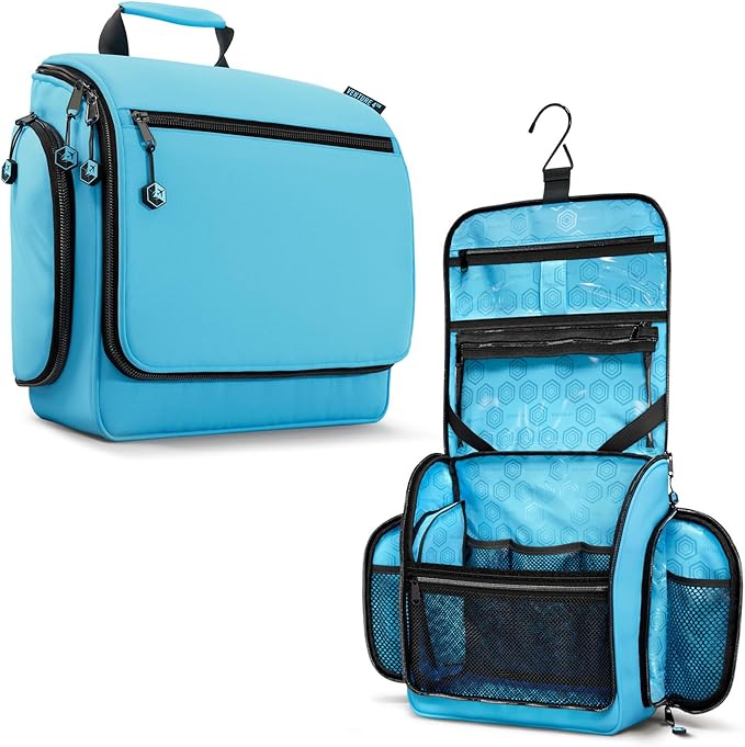 VENTURE 4TH Hanging Travel Toiletry Bag for Women & Men – Large Toiletry Organizer with 18 Compartments, Removable TSA Pouch, Travel Wash Bag for Toiletries, Makeup & Shaving Kit (Light Blue)
