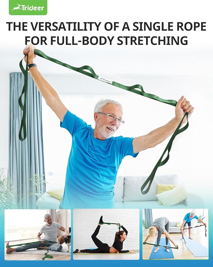 Trideer Non-Elastic Stretching Strap with Loops for Physical Therapy & Rehab, Knee Hip Leg ROM Post-Surgery, Yoga Strap for Stretching, Leg Lifter Strap Mobility Aid, Hamstring Calf Back