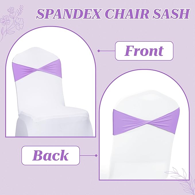 VDS Pack of 50 PCS | Lavender | Spandex Chair Sashes Bows Without Buckle | Stretch Elastic Banquet Universal Folding Chair Band Tie with for Wedding Party Conference Celebration Event Decoration