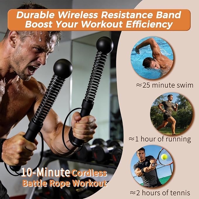 Cordless Battle Rope, Weighted Ropeless Battle Ropes for Home Gym. Battle Ropes Suitable for Strength Training, HIIT, and Joint-Friendly Cardio Exercises, Fitness Levels.（Black）
