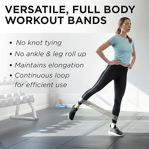 THERABAND Resistance Band Loop Set, 18" Workout Bands for Strength Training, Stretching & Physical Therapy, Set of 3 Color-Coded Exercise Bands with Varying Resistance Levels, Portable & Durable