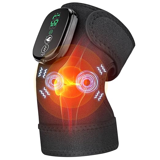 Heated Knee Massager Vibration Cordless Knee Brace， 3-in-1 Heating Pad for Elbow Shoulder， 3 Heat Levels and 3 Massage Heads Knee Brace Wrap Gifts for Mom Dad