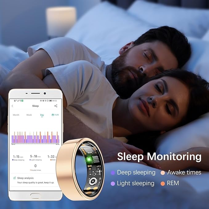 Smart Ring for Women Men, Fit Ring with Heart Rate, Blood Oxygen, HRV, Sleep Monitor, Stress, Step Counter, IP68 Waterproof Fitness Rings for iPhone & Android, No Subscription Fee (Rose Gold, 13#)