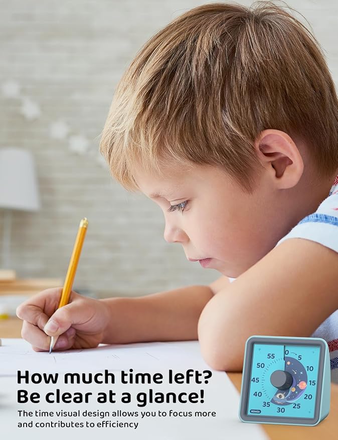 LIORQUE 60 Minute Visual Timer for Kids, Visual Countdown Timer for Classroom Office Kitchen with 'Space Ship' Pattern Design, Pomodoro Timer with Silent Operation (Batteries Included)
