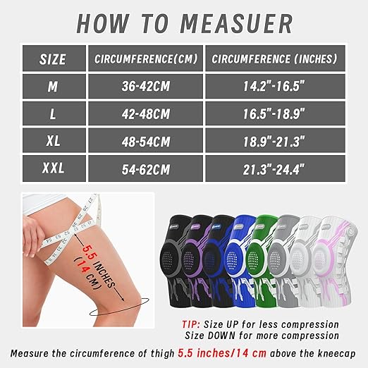 Kuangmi Knob Knee Brace for Pain Relief, Knee Support with Patella Gel Pad & Side Stabilizers, Compression Knee Sleeve for Workout, Arthritis, Joint Pain, Meniscus Tear (Green White,Left,Medium,Single)