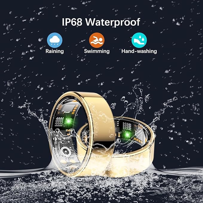SEEVEN Smart Ring for Women Men, Fit Ring with Heart Rate, Blood Oxygen, HRV, Sleep Monitor, Stress, Step Counter, IP68 Waterproof Fitness Rings for iPhone & Android, No Subscription Fee (Gold, 11#)