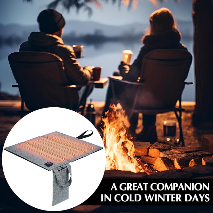 Rossesay 2 Pcs Portable Foldable Heated Seat Cushion Stadium Seat Heating Cushion Pad USB Z Waterproof 3 Mode Adjustable Heated Chair Pad for Indoor Outdoor Sports, Power Bank Not Included