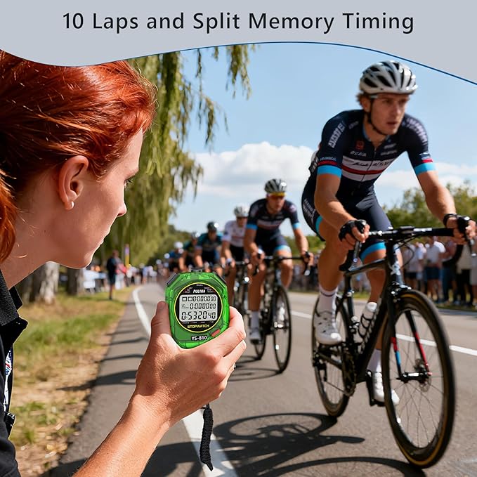 Stopwatch Timer 10 Splits/Laps Digital Stop Watch for Sports, Countdown Alarm Clock Date Memory Recall Large Display, Stopwatch for Coaches PE-Teacher Referee, Green