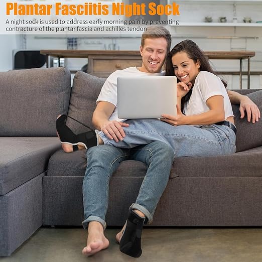 Plantar Fasciitis Night Splint Sock Upgraded Plantar Fasciitis Brace for Women Men with Arch Support for Achilles Tendonitis Foot Drop Heel Spur Pain Relief Black (Medium)
