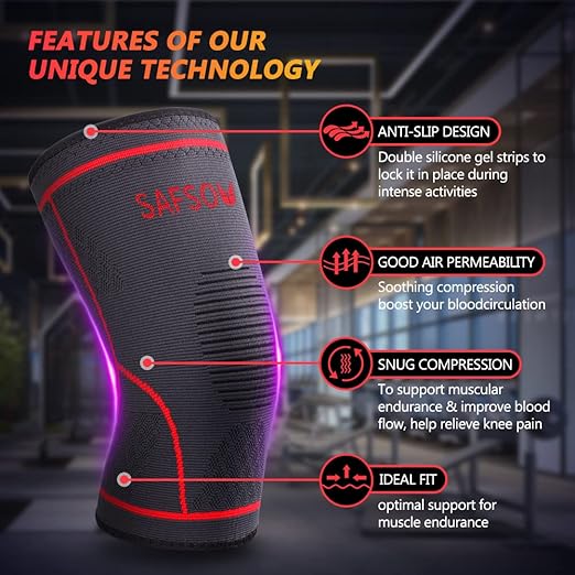 Knee Compression Sleeve,Knee Sleeves for Weightlifting,Knee Braces Runners, Basketball, Weightlifting, Gym, Workout (Large,2 Pack)