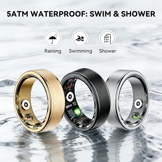 Smart Ring for Women Men,Fitness Ring with 24/7 Activity Tracking,Stress,Sleep Monitoring,No APP Subscription Fees,Compatible with iOS & Android, HarmonyOS Rose Gold, 8#