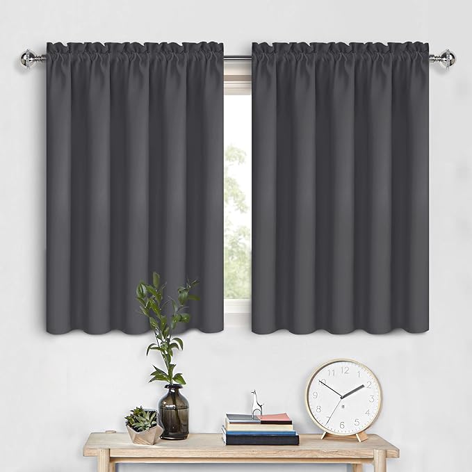 DWCN Short Blackout Curtains 36 inches Length 2 Panels Set, Half Window Rod Pocket Privacy Curtain Tiers for Kitchen, Room Darkening Curtains for Bathroom Shades (W60 x L36 Inch, Dark Grey)