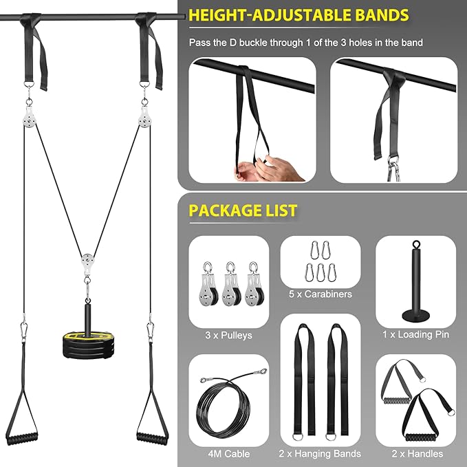 Weight Cable Pulley System Gym, Cable Weight Pulley System Attachments for Home Gym with Handle Pulley System Gym LAT Pull Down, Biceps Curl Workout