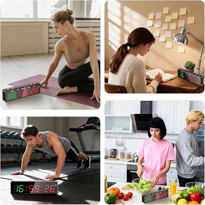 Gym Timer Clock,Magnetic Workout Interval Timer with LED Display,Clock/Countdown/Count up/Stopwatch/Tabata/FGB/HIT Mode,10 Second Countdown &3 Second Emphasis When Start, Home Gym, Garage & Schools