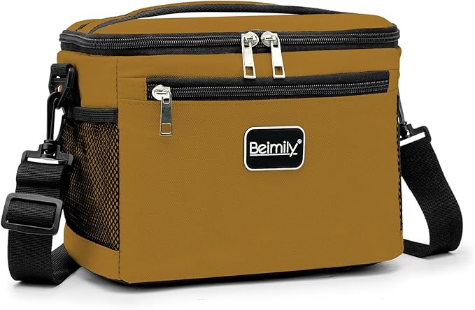 BEIMILY Lunch Box for Men/Women,Small Insulated Lunch Bag,Reusable LunchBox for work Picnic Hiking Beach,Leakproof Soft Cooler Tote Bag Organizer with Adjustable Shoulder Strap for Adults(Brown)
