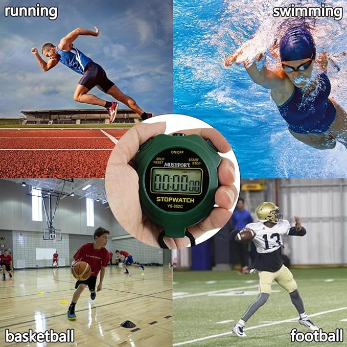 Stopwatch Timer Only Stopwatch Mode, ON/Off Silent Large Display Simple Operation, Without Clock Date Countdown, Digital Stop Watch for Sports Kids Coaches, Green