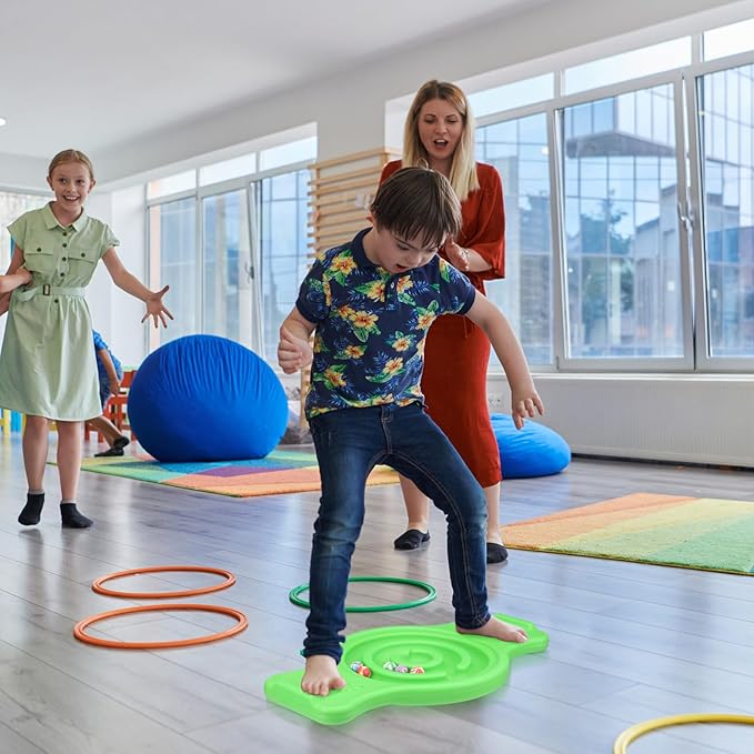Seenelling Maze Balance Board for Kids Plastic Wobble Rocker Balance Board with Mini Balls Load 220lb Balance Game with Handles for Toddler Balancing Exercise Equipment Game, 24.5 x 11.8 Inch