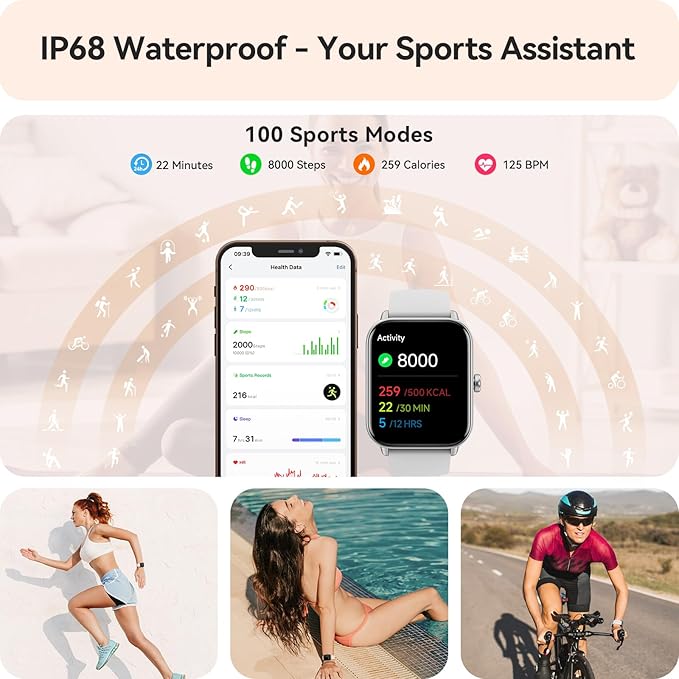 Gydom Smart Watches for Women Men [Alexa Built-in, 1.8"] Smartwatch with Heart Rate/SpO2/Sleep/Stress, 101+ Sports Modes, IP68 Waterproof, Pedometer Fitness Tracker for iOS Android Phones, White