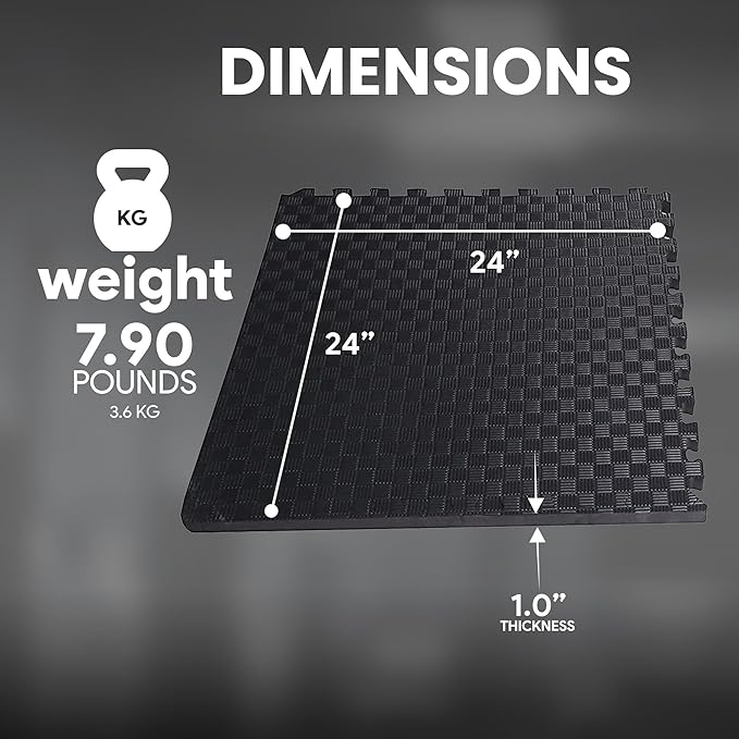 BalanceFrom Puzzle Exercise Mat 1' Thick, EVA Interlocking Foam Floor Tiles for Home Gym, Mat for Home Workout Equipment, Floor Padding for Kids, Black, 24 in x 24 in x 1 in, 24 Sq Ft - 6 Tiles