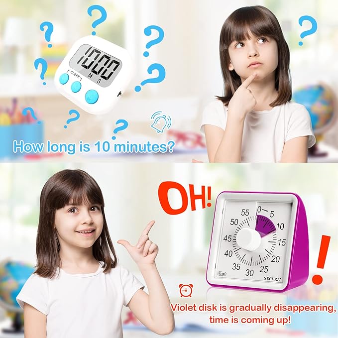 Secura 60-Minute Visual Timer, Classroom Timer, Countdown Timer for Kids and Adults, Time Management Tool for Teaching (Violet & Violet)