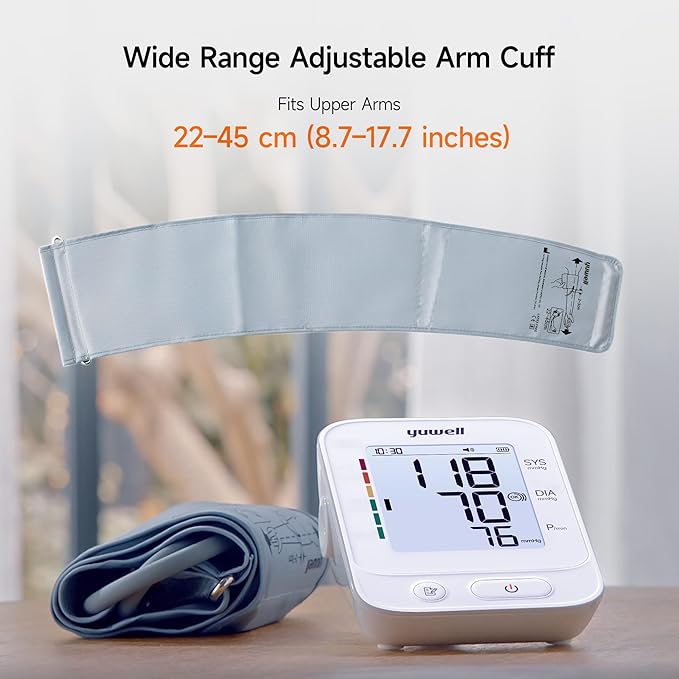 yuwell Blood Pressure Monitor, Large Upper Arm Blood Pressure Cuff, Digital Blood Pressure Machine for Home Use, Large Backlit Screen Display, Stores 199 Readings, Voice Broadcasting with Batteries