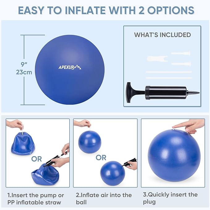 APEXUP 9 Inch Pilates Ball Small Exercise Ball for Yoga, Fitness, Balance, Core Workout, Physical Therapy