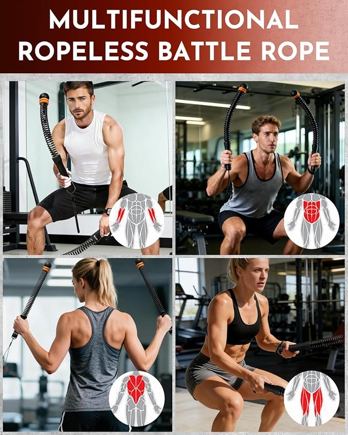 Ropeless Cordless Portable Battle Ropes for Home Gym,Adjustable Weight Z-Rope,Workout Equipment Weighted,Exercise Strength Training,No Endless Jump Rooes,Fitness Working Flex Springs Sticks(Pink)