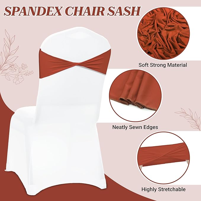 VDS Pack of 125 PCS | Terracotta | Spandex Chair Sashes Bows Without Buckle | Stretch Elastic Banquet Universal Folding Chair Band Tie with for Wedding Party Conference Celebration Event Decoration