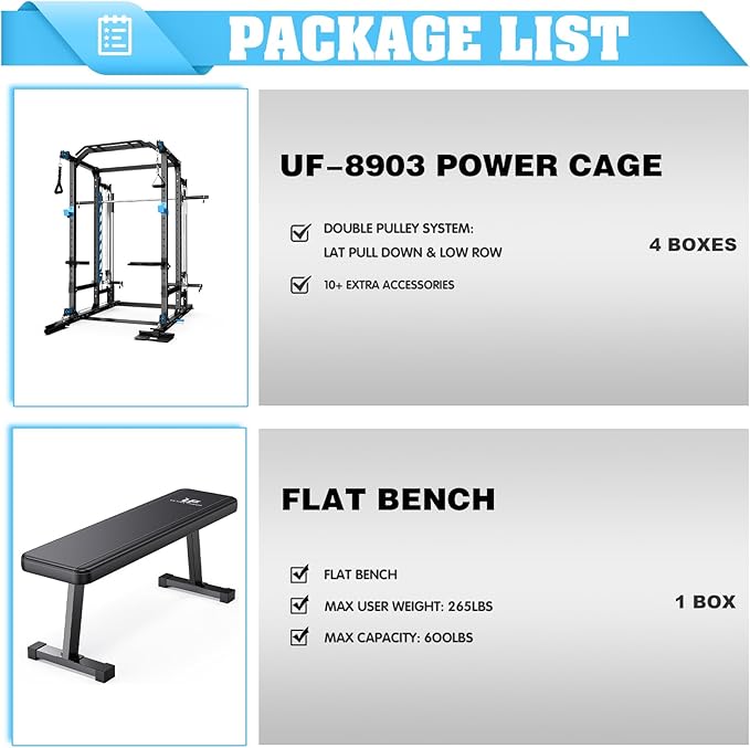 ULTRA FUEGO Power Cage with Cable Crossover/Smith Machine System LAT-Pull Down System Power Rack Squat Rack Training Attachments for Home Gym