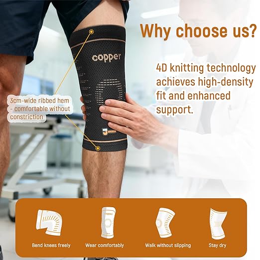 JIUFENTIAN Copper Knee Brace for Women and Men(2 Pack) -knee compression sleeves for Arthritis, Running & Daily Use-Targeted Support for Joint Stability & Pain Relief(Large)
