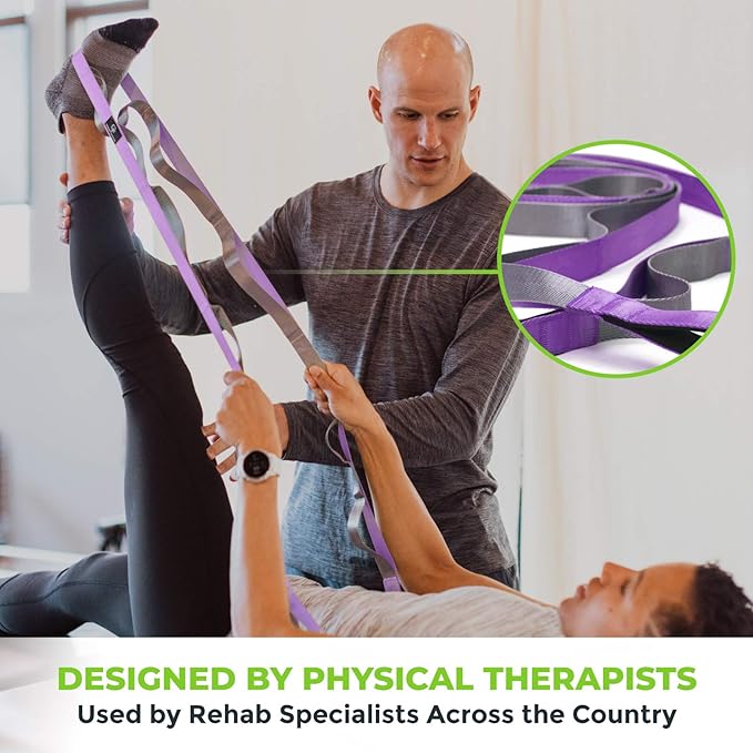 Gradient Fitness Stretching Strap for Physical Therapy, 12 Multi-Loop Stretch Strap 1" W x 8' L, Neoprene Handles, Physical Therapy Equipment, Yoga Straps for Stretching, Leg Stretcher.
