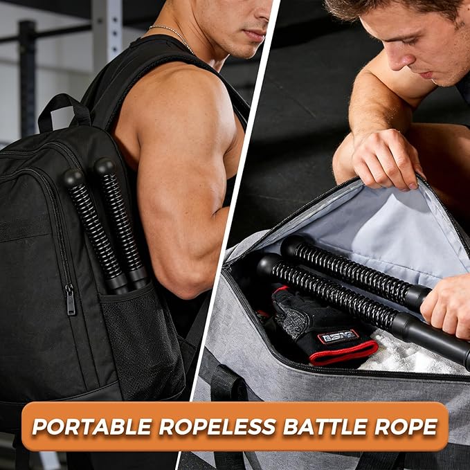 Cordless Battle Rope, Weighted Ropeless Battle Ropes for Home Gym. Battle Ropes Suitable for Strength Training, HIIT, and Joint-Friendly Cardio Exercises, Fitness Levels.（Black）