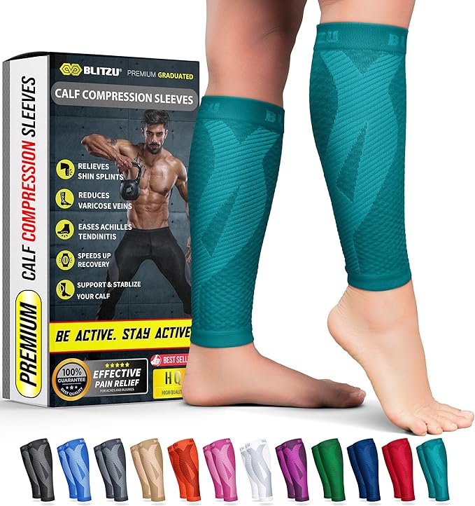 BLITZU Calf Compression Sleeve for Men & Women Footless Compression Socks Support Runners Leg Sleeve Shin Splints Pain Relief