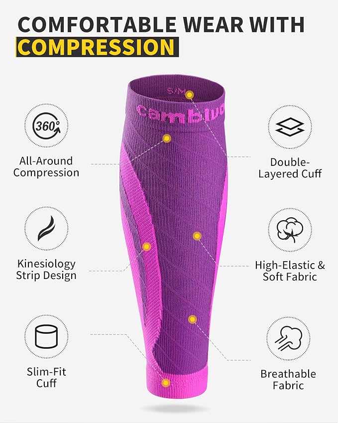 CAMBIVO 3-Pair Calf Compression Sleeves for Men & Women – Footless Socks for Shin Splints & Leg Pain Relief, 1 Pair Available