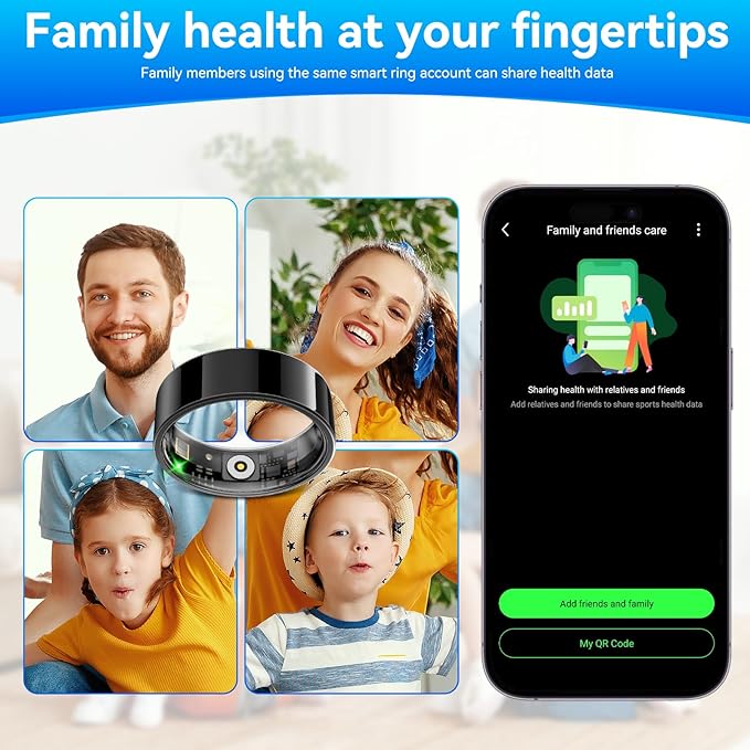 Smart Fitness and Activity Ring for Men and Women - Track Heart Rate Stress Sleep Steps and Blood Oxygen, 10ATM Waterproof Fitness Tracker for iPhone and Android, No Subscription Fee, Size 11