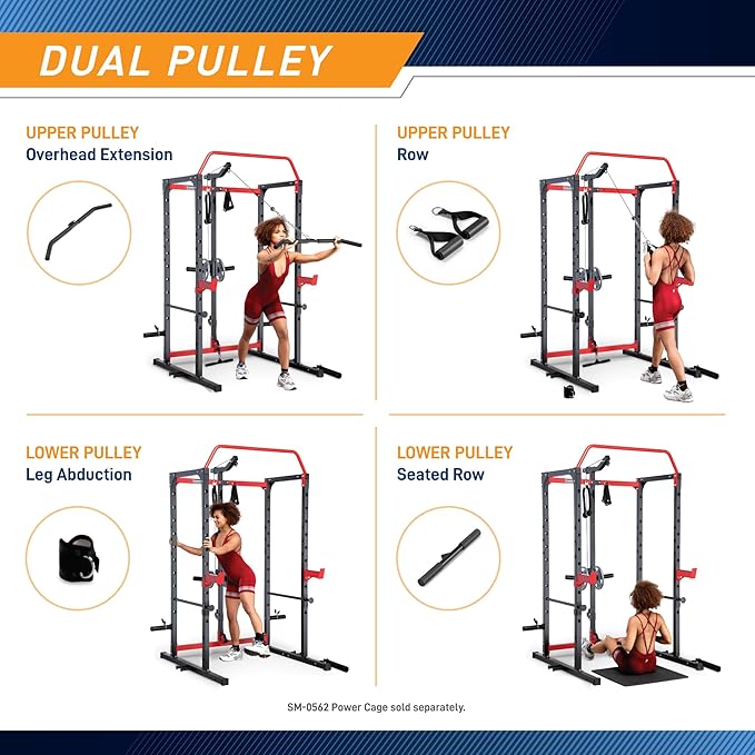 Marcy Power Cage with Pull-Up Bar,Adjustable Bar Catches,Olympic Standard Weight Plate,Accessories Build Your Own Home Gym with Optional Dual Pulley Trolley System for Body Exercise,Strength Training
