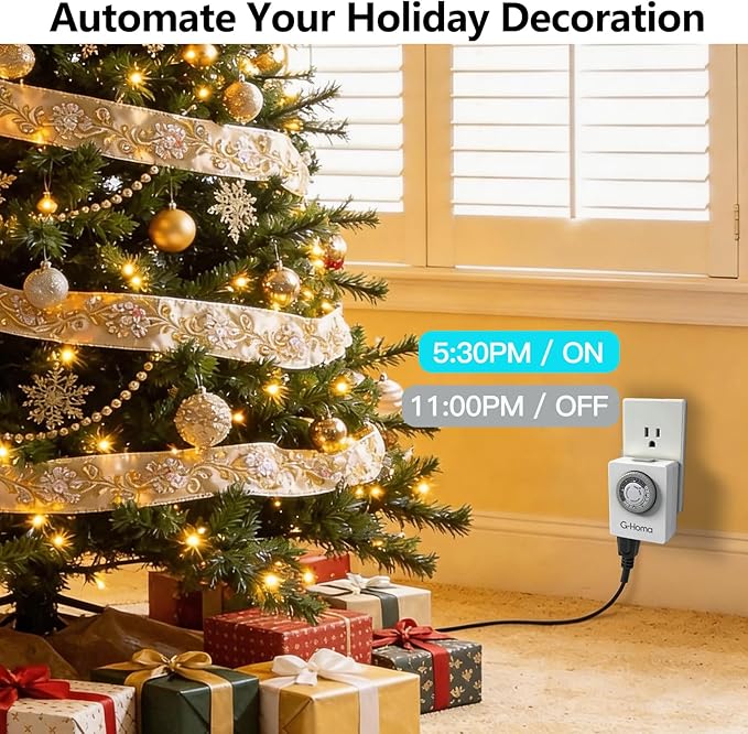 G-Homa 24-Hour Mechanical Timer Outlet 2 Pack, Dual Grounded 3-Prong Outlets, 30-Minute Intervals, Slim Space-Saving Design, Indoor Use for Lamps, Christmas Lights, Small Appliances & Holiday Decor