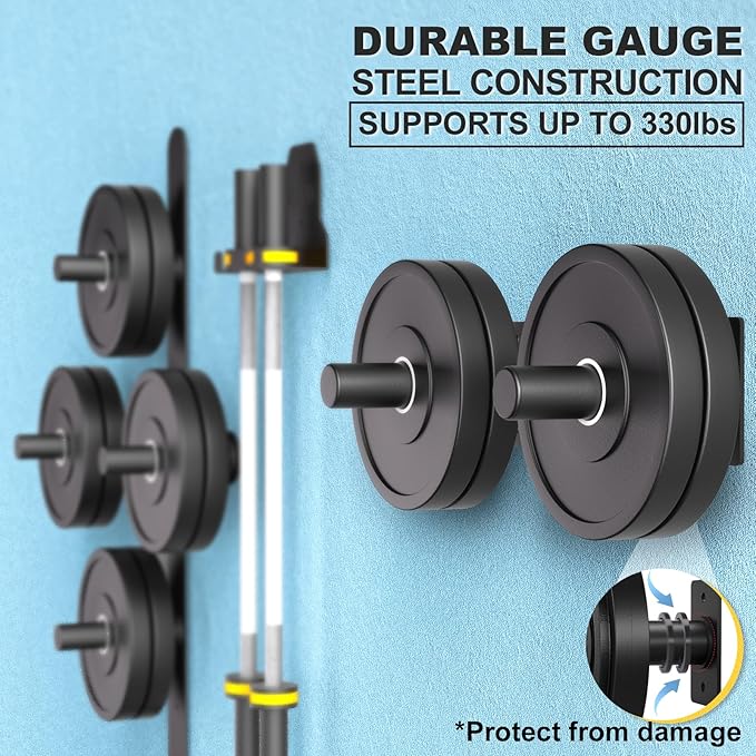 Wall Mounted Weight Plate Holder, Weight Rack Storage for 2" Olympic Weight Plate, Max Weight Capacity 330 lb, Best with Black Powder Coated for Garage Home Gym Strength Training