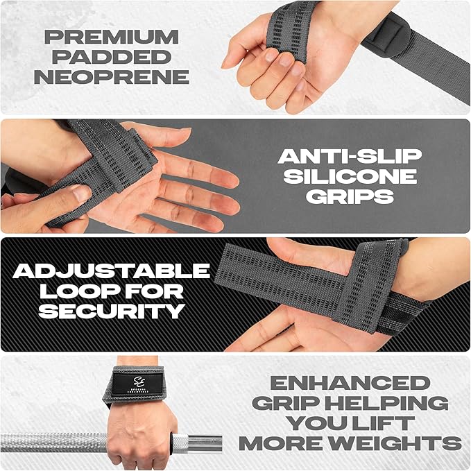 Special Essentials 2 Pack of Wrist Straps for Weightlifting - Two-Sided Anti Slip Silicone Grip & Padded Neoprene - Durable Gym Lifting Straps for Men and Women for Bodybuilding & Powerlifting