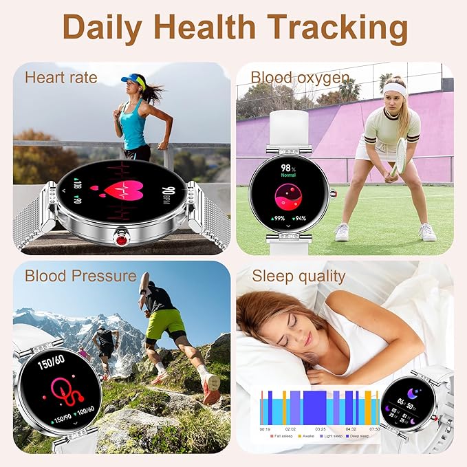 Smart Watch for Women, 1.19" AMOLED Touchscreen Fitness Watch（Calls/Notifications）3 Straps, 24H Heart Rate/Sleep Monitor/Female Cycle, 120+ Sports Modes, IP68 Waterproof Smartwatch for Android iPhone