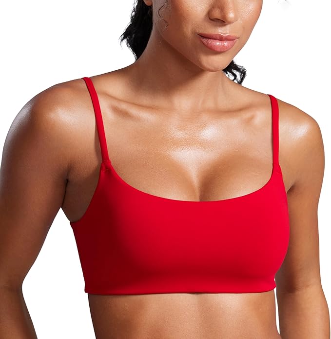 CRZ YOGA Butterbreeze Scoop Neck Sports Bras for Women - Spaghetti Straps Wireless Workout Padded Gym Cami Top