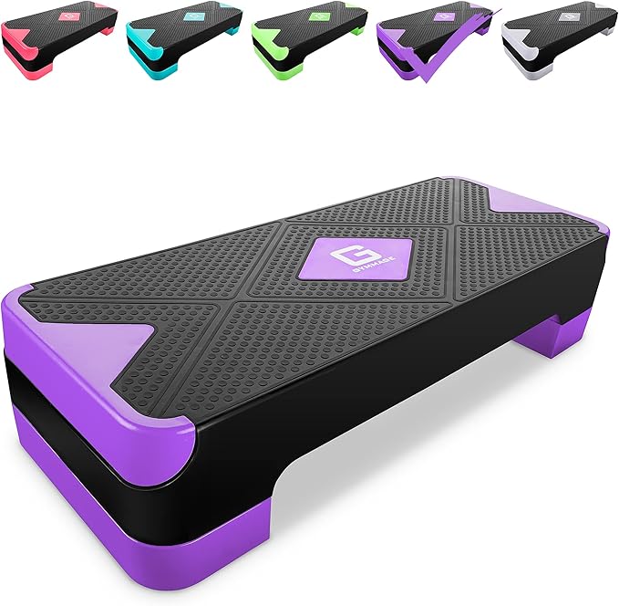GYMMAGE Adjustable Workout Aerobic Stepper, Aerobic Exercise Step Platform with 2 Risers, Exercise Step Deck for Fitness, 26.5" Trainer Stepper with Non-Slip Surface Home Gym & Extra Risers Options