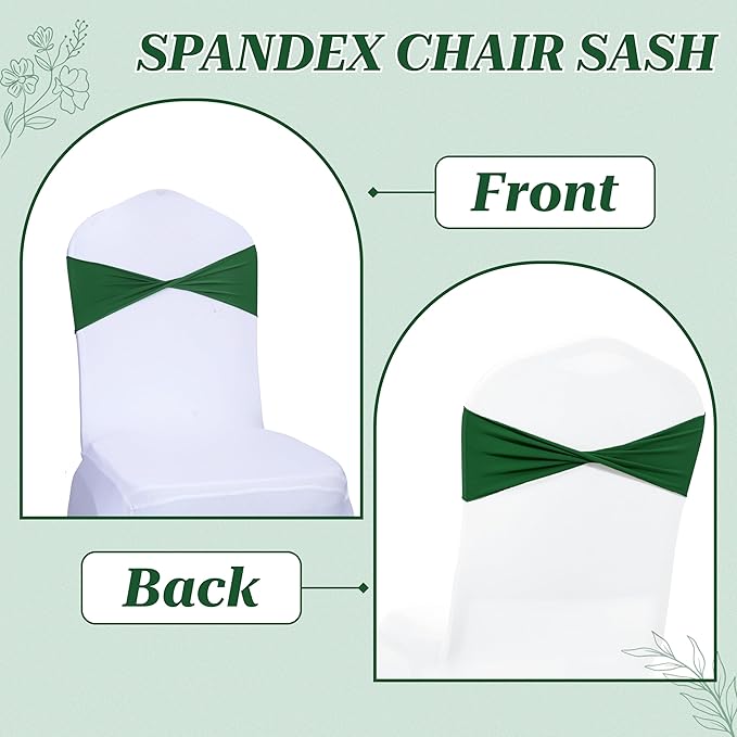 VDS Pack of 150 PCS | Green | Spandex Chair Sashes Bows Without Buckle | Stretch Elastic Banquet Universal Folding Chair Band Tie with for Wedding Party Conference Celebration Event Decoration