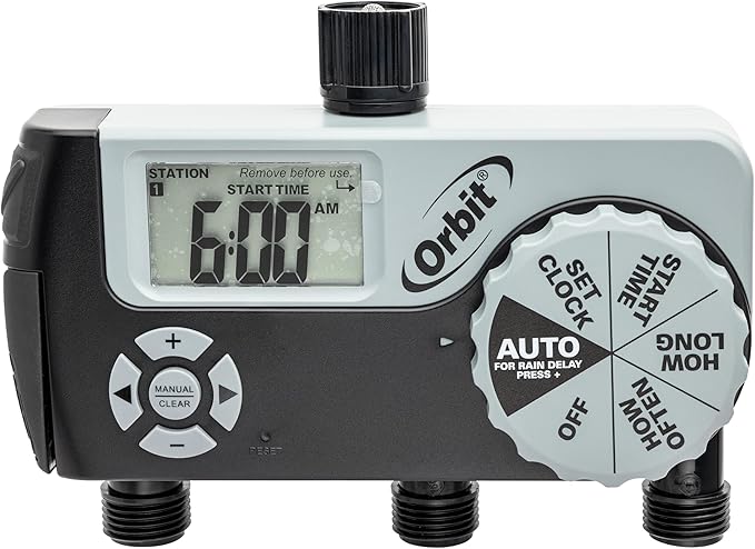 Orbit 56233D 3-Outlet Digital Watering Timer, 3 valves, Black and Gray